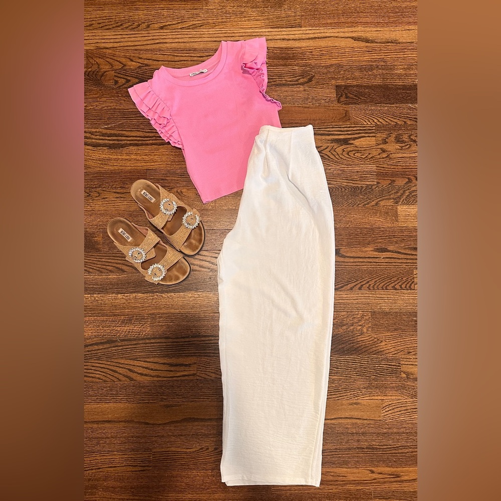 Zara White Flowy Wide Leg Pants